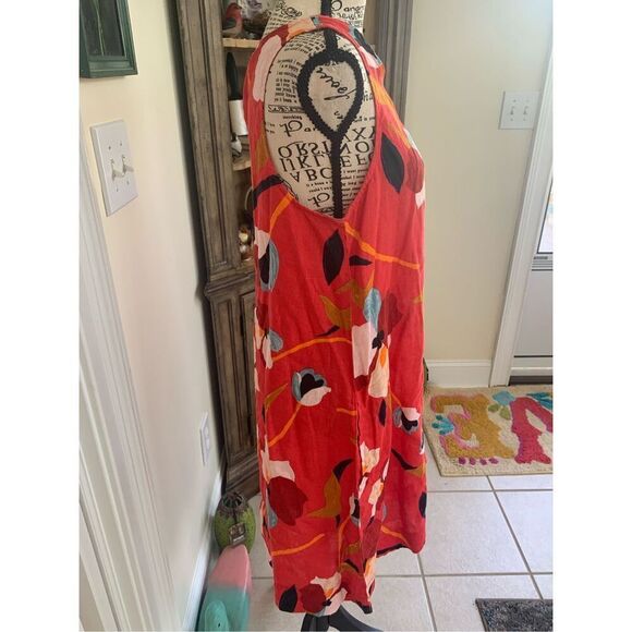 Sigrid Olsen Women's Large 100% Linen Dress Sleeveless Red Floral - Picture 5 of 12